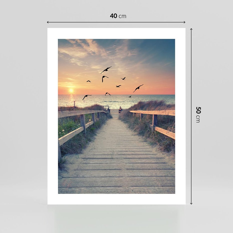 Plakat bez ramy 40x50 - Sielanka nad brzegiem - plaża, pomost