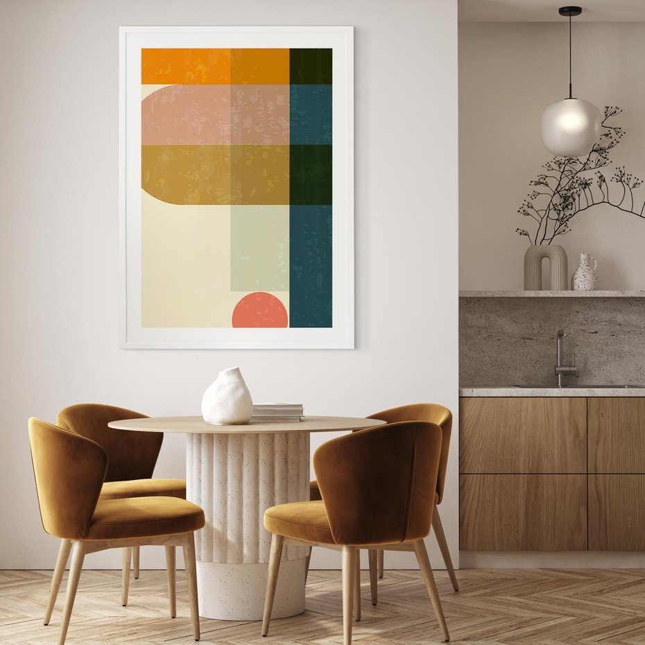 Plakat w ramie 50x70 - Geometryczna Grafika na Plakacie - geometryczna nowoczesna grafika, minimalizm - rama biała