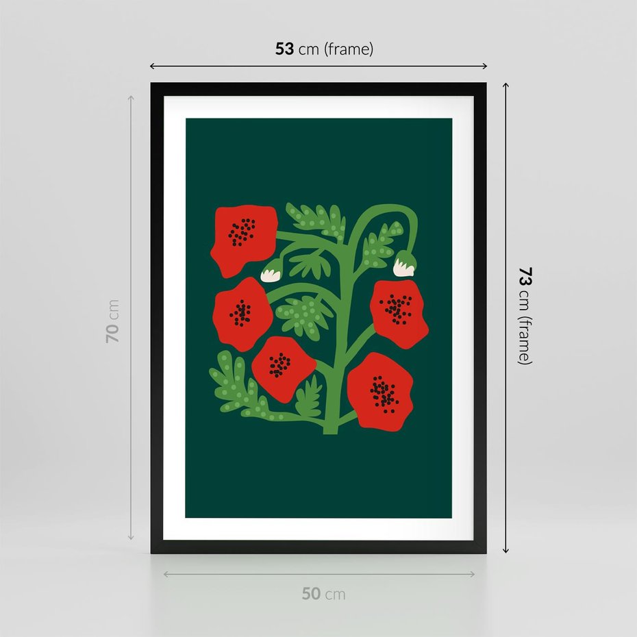 Plakat w ramie 50x70 - Księga Odbić - abstrakcyjna kwiatowa kompozycja, zielone mocne tło - rama czarna