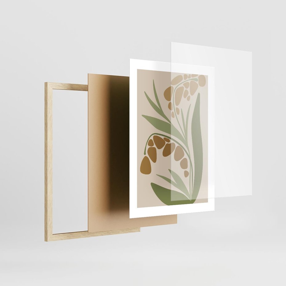 Plakat w ramie 30x40 - Minimalizm z Roślinami - nowoczesny plakat, roślinność - rama drewno