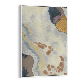 Obraz w ramie 70x100 - Melancholijne oddechy pędzla - abstrakcyjne formy, zgaszone kolory - rama biała