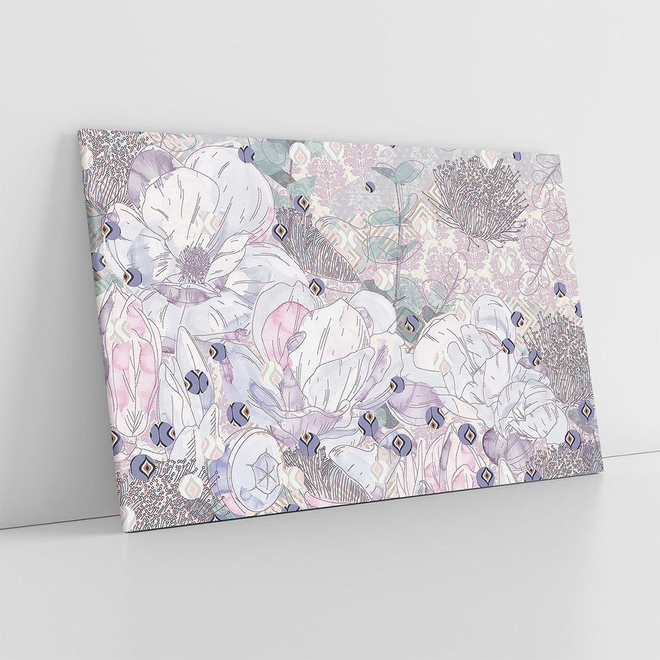 Obraz na płótnie 100x70 - Malowane oddechy istnienia - pomieszane tekstury, kwiatowe elementy