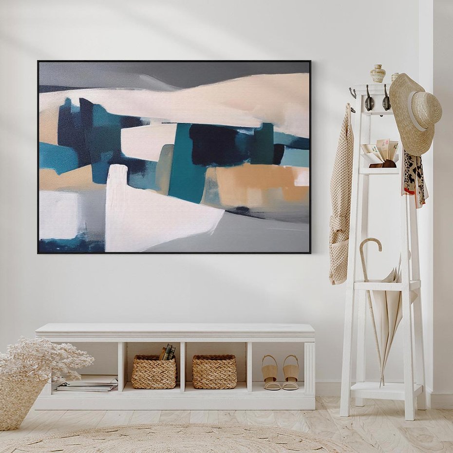 Obraz w ramie 100x70 - Turkusowe Maźnięcia - obraz, abstrakcja - rama czarna