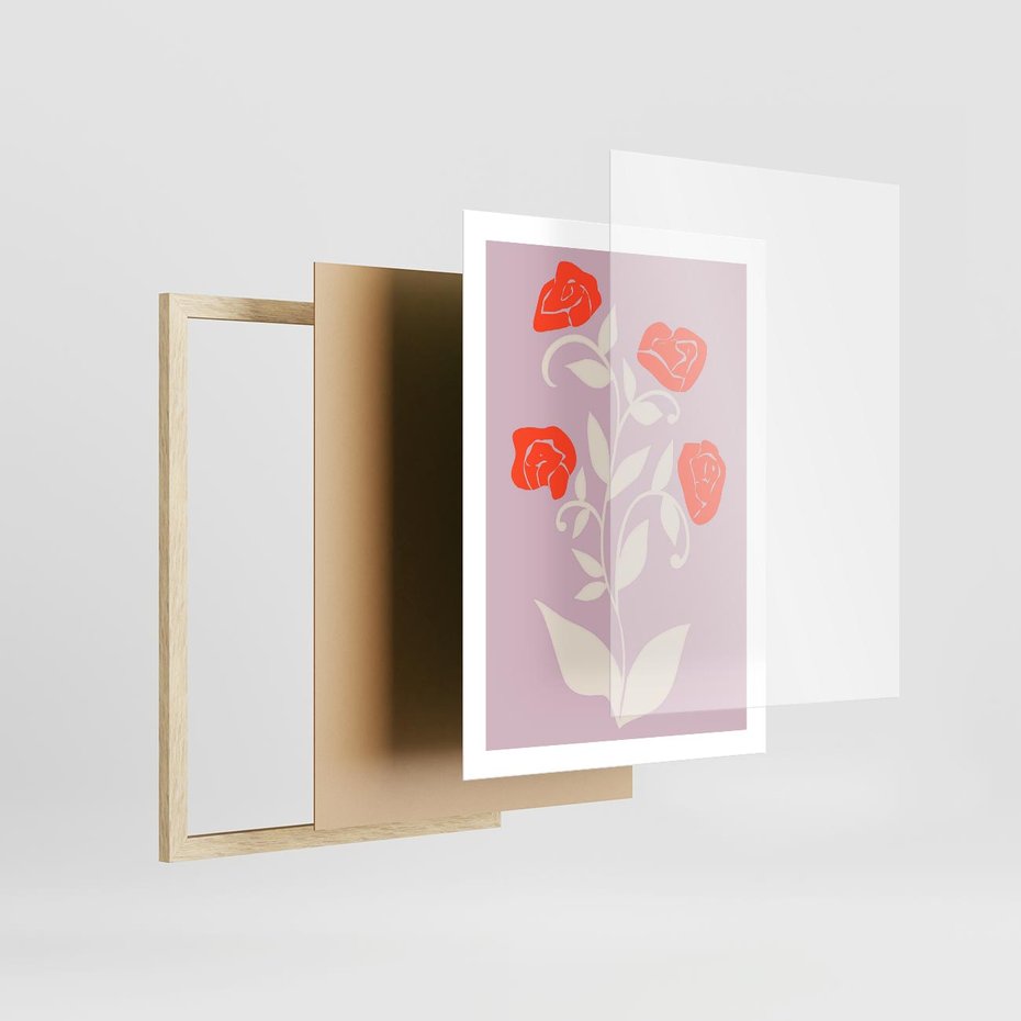 Plakat w ramie 50x70 - Migotliwe Widzenie Kwiatów - nowoczesny plakat, roślinne motywy - rama drewno