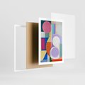 Plakat w ramie 50x70 - Migotliwe Impulsy Dźwięku - różne geometryczne formy, koła - rama biała