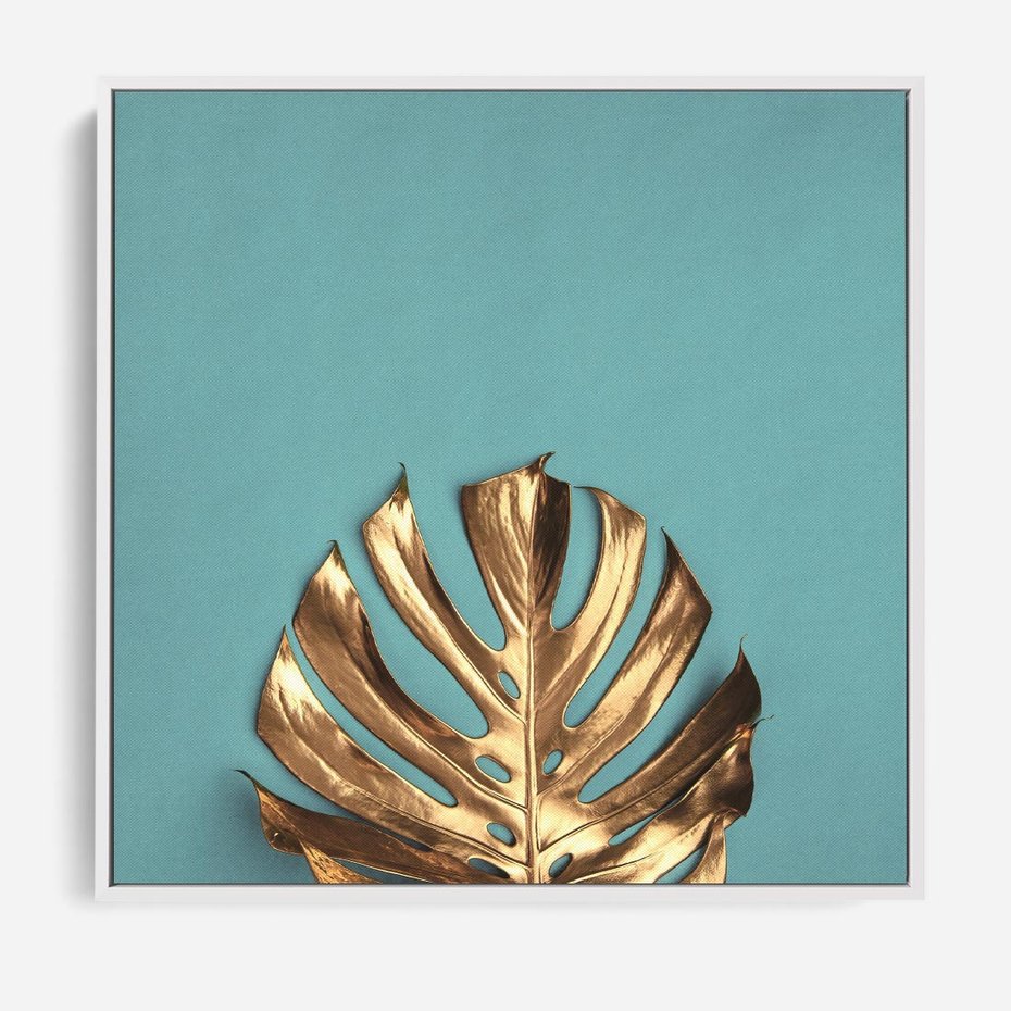 Obraz w ramie 50x50 - Piękno Natury - złote, liście - rama biała