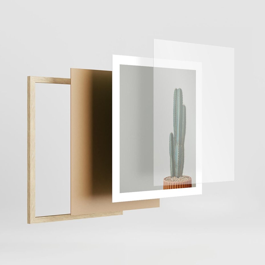 Plakat w ramie 40x50 - Zieleń i Subtelność - kaktusy, liście - rama drewno