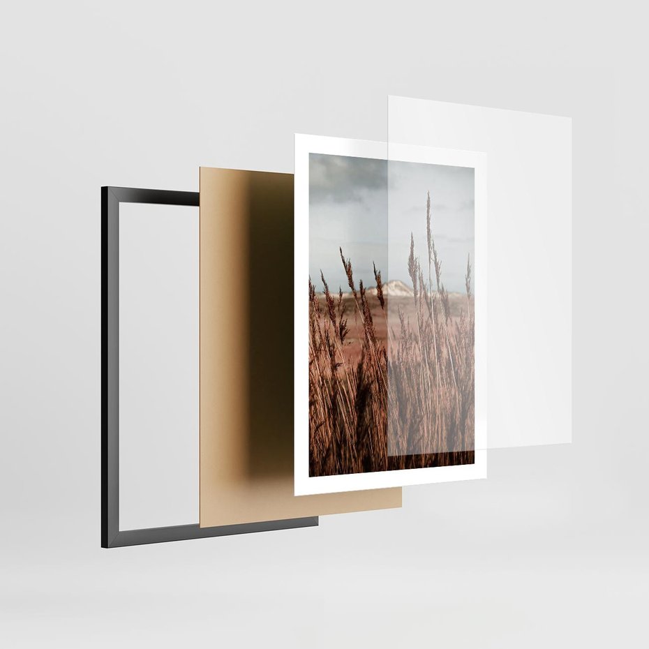 Plakat w ramie 50x70 - Wysokie Trawy w Górskim Krajobrazie - suche trawy, wysokie trawy - rama czarna