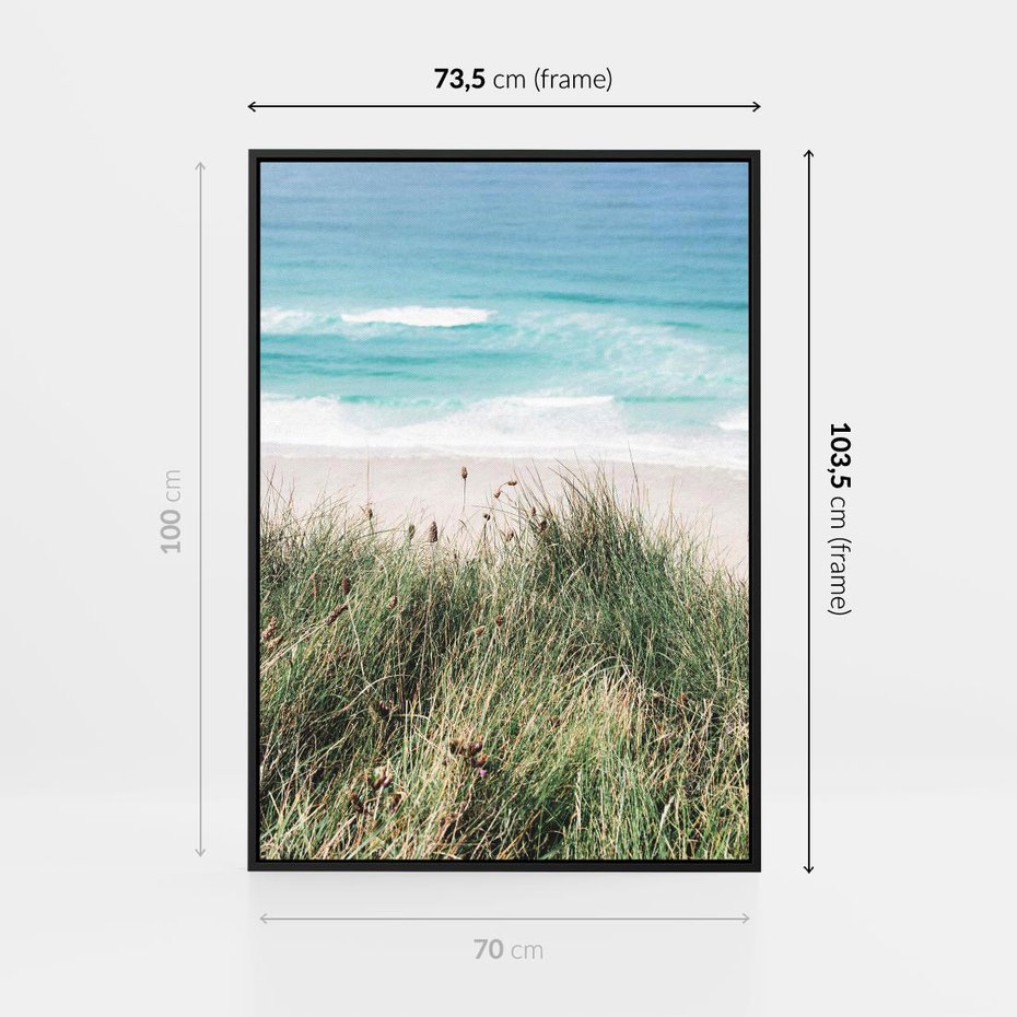 Obraz w ramie 70x100 - Harmonia Natury - widok z wydm, wydmy porośnięte trawami - rama czarna