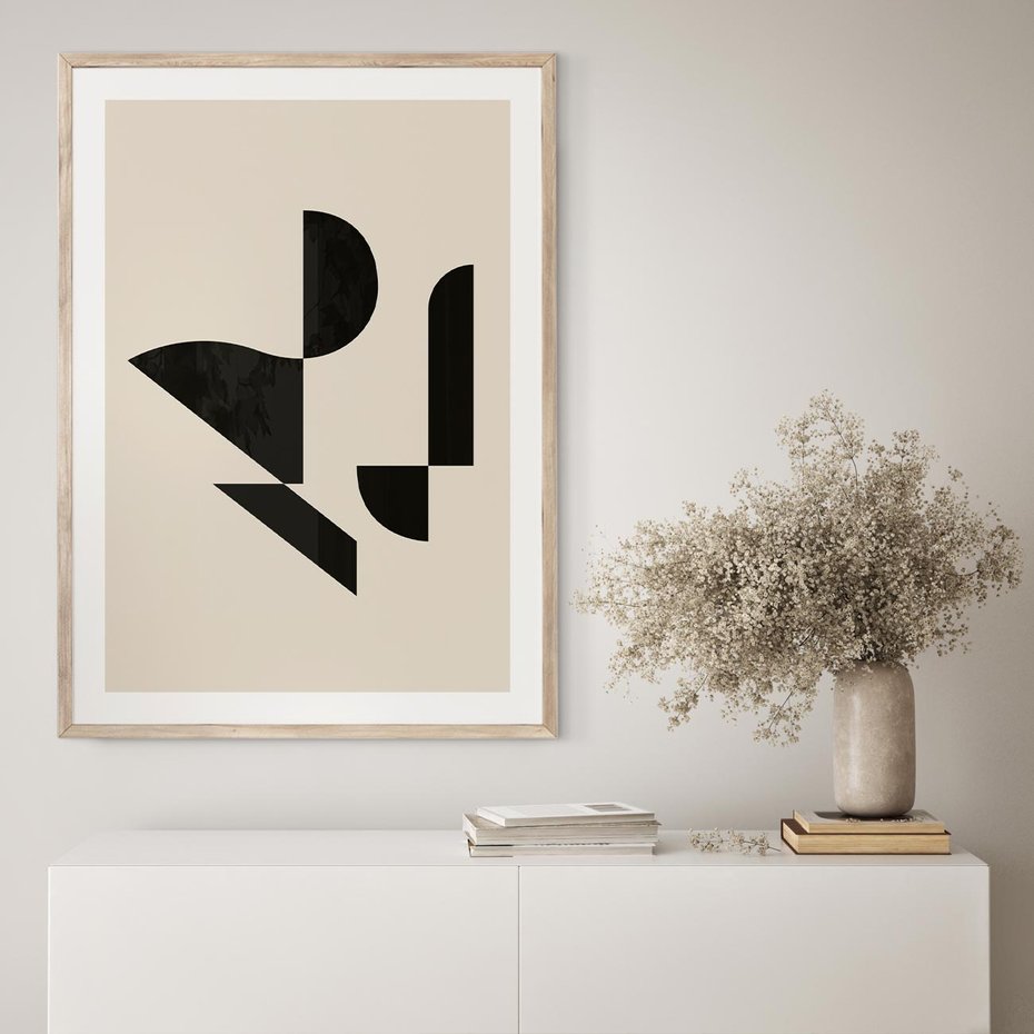 Plakat w ramie 30x40 - Rozkwitająca Abstrakcja - abstrakcyjne geometryczne kształty, minimalizm - rama drewno