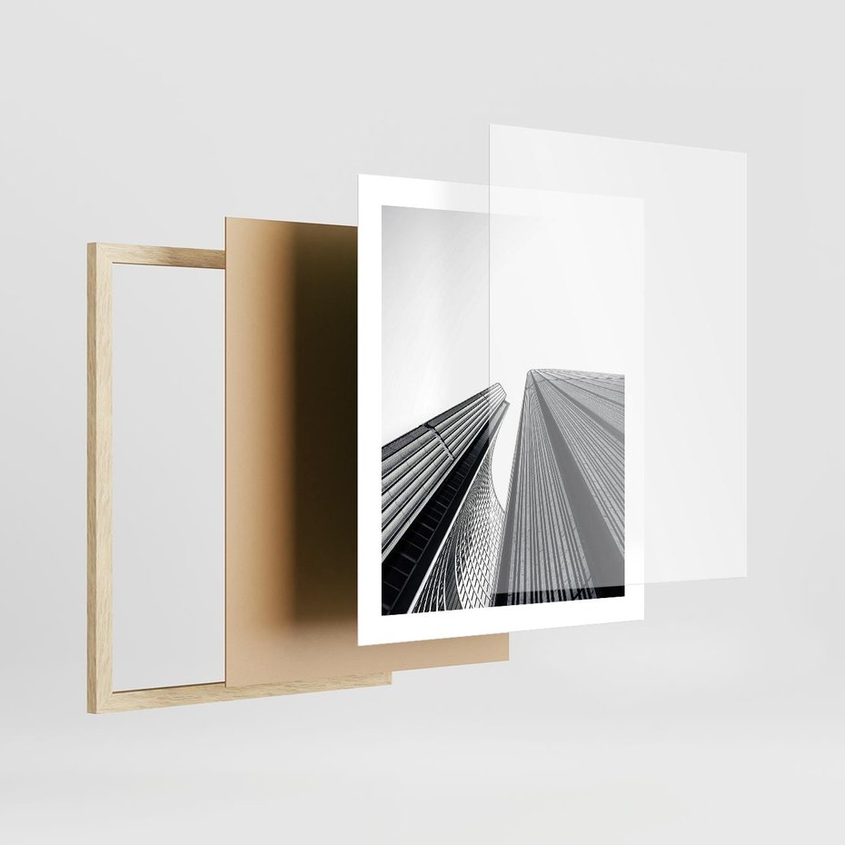 Plakat w ramie 40x50 - Monochromatyczna Wizja - architektura, wysoki wieżowiec - rama drewno