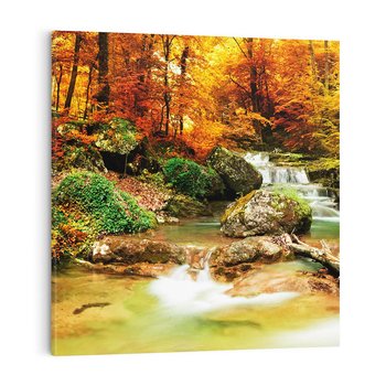 Obraz na płótnie 40x40 - Idylliczny las z bujnym strumykiem - las, drzewa