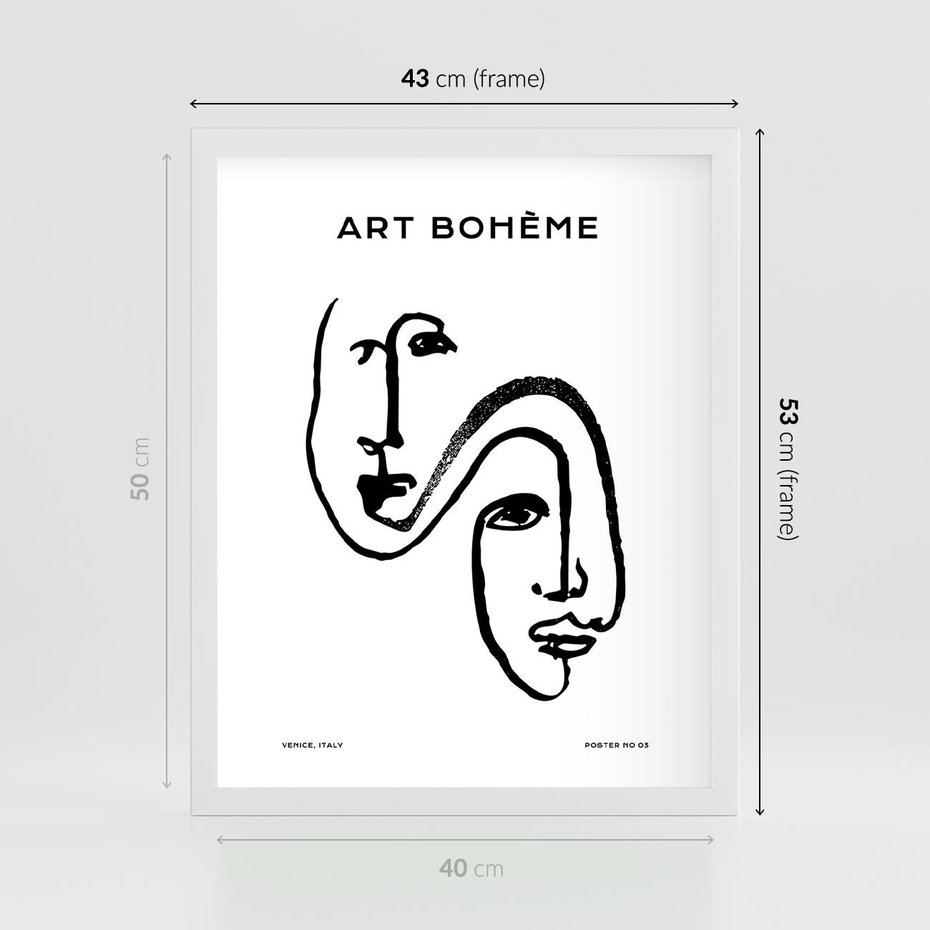 Plakat w ramie 40x50 - Rozbijające Granice Boho - boho sztuka, twarze - rama biała