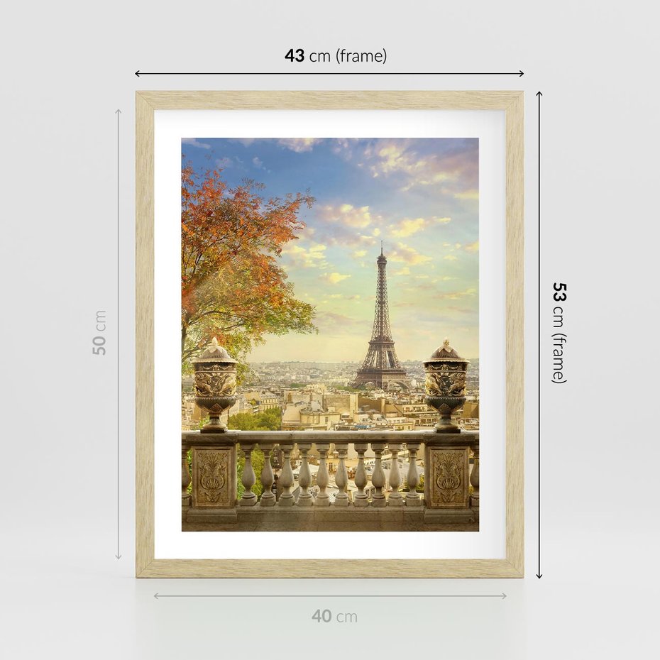 Plakat w ramie 40x50 - Paryż za Wieżą Eiffla - Paryż, Eiffla - rama drewno