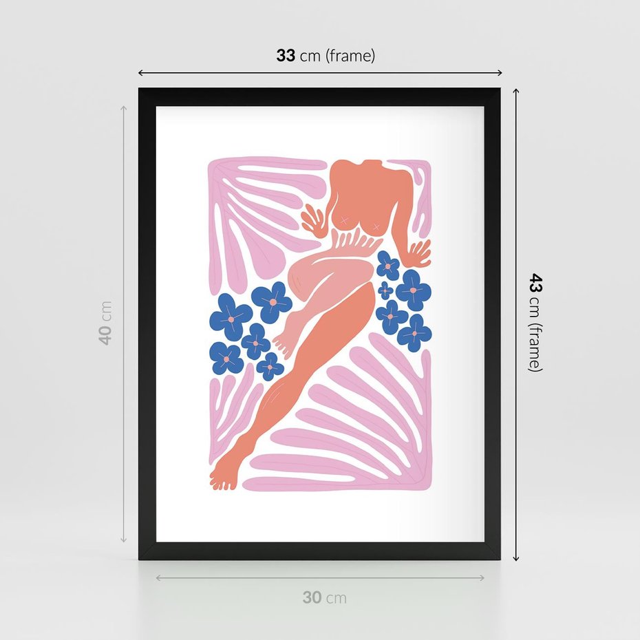 Plakat w ramie 30x40 - Opowieść Ognistych Rytów - nowoczesny kobiecy akt, graficzne kształty - rama czarna