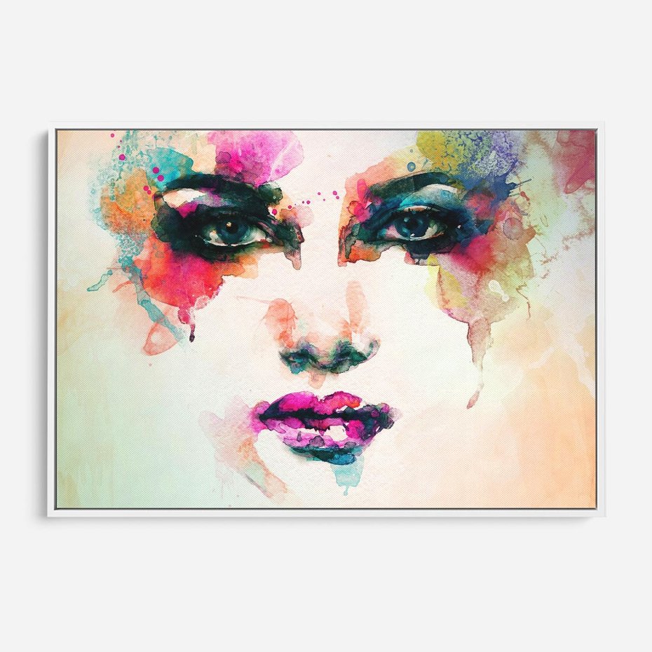 Obraz w ramie 70x50 - Eteryczna Głębia Dusz - portret twarz kobiety, wyraziste oczy - rama biała