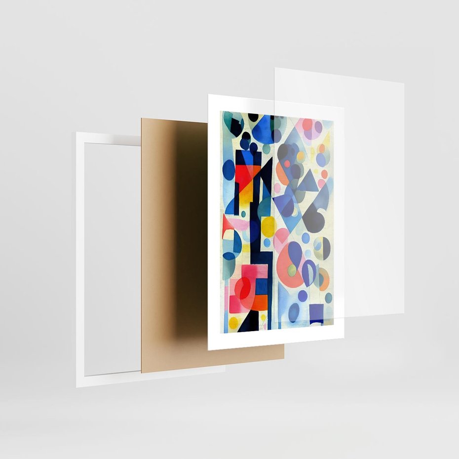 Plakat w ramie 30x40 - Księga Akwarelowych Przeniknięć - abstrakcyjny obraz, różne kolorowe kształty - rama biała