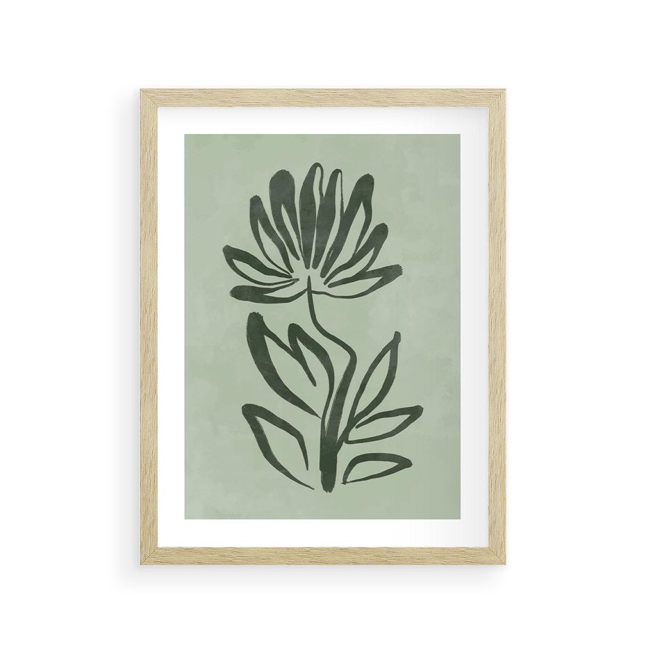 Plakat w ramie 30x40 - Zieleń Wyjątkowego Ukojenia - zielona abstrakcja, zgaszona zieleń - rama drewno