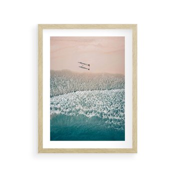 Plakat w ramie 30x40 - Turkusowe Uroki - niebieskie turkusowe morze, plaża - rama drewno