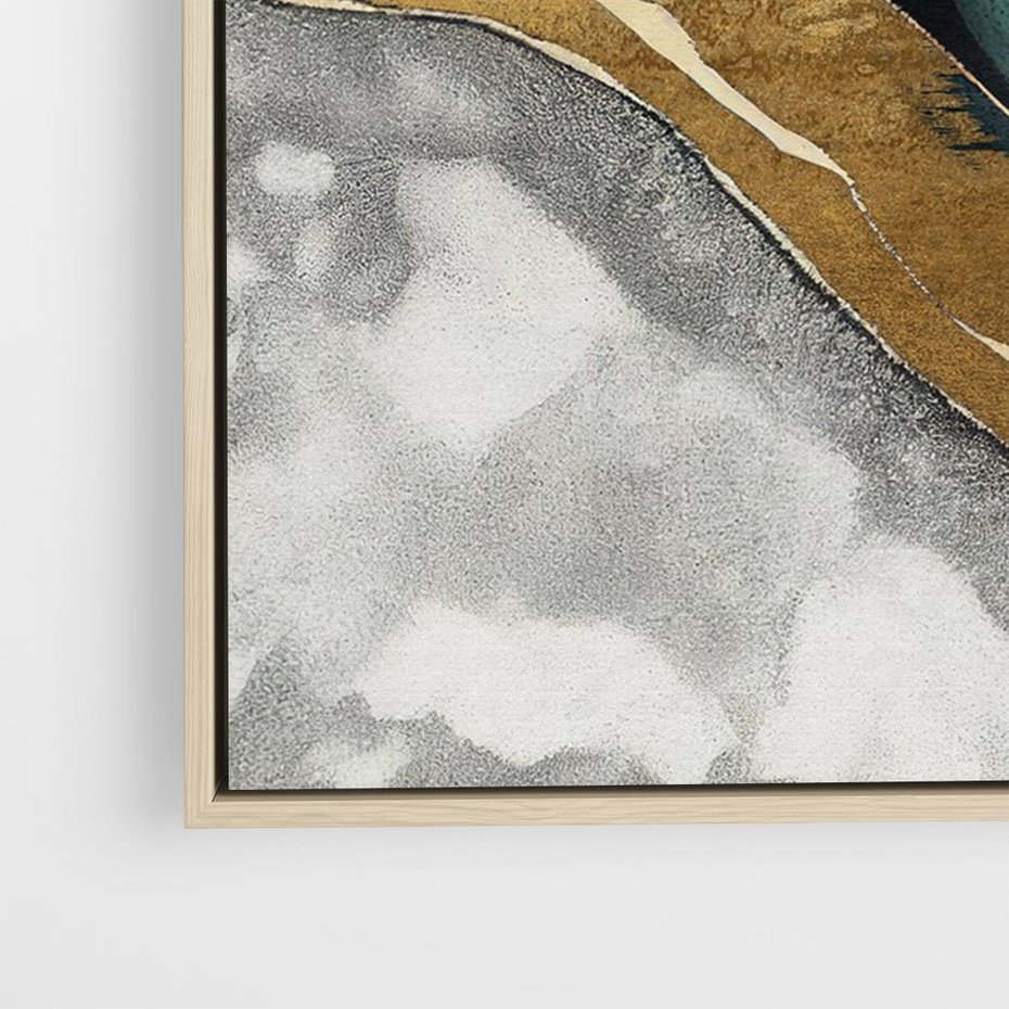 Obraz w ramie 70x50 - Refrakcje płynącej rzeczywistości - jak marmurowa rzeka, linie złota - rama drewno