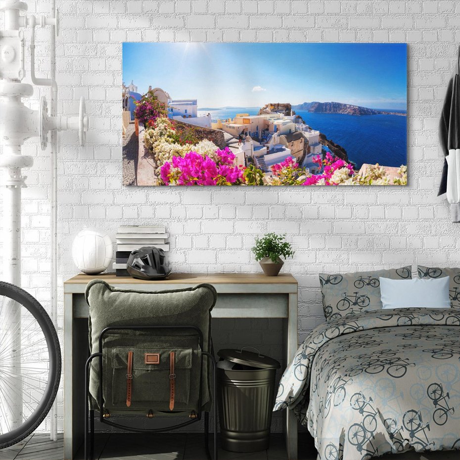 Obraz na płótnie 120x60 - Błękit morza i białe domy - Santorini, Grecja