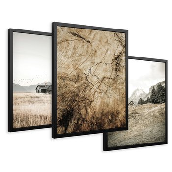 Zestaw obrazy w ramie 50x70 galeria - Rustykalne, pejzaże, góry, chatka - rama czarna