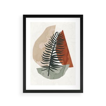 Plakat w ramie 30x40 - Czarna Palma w Brązowej Abstrakcji - grafika, akwarela - rama czarna