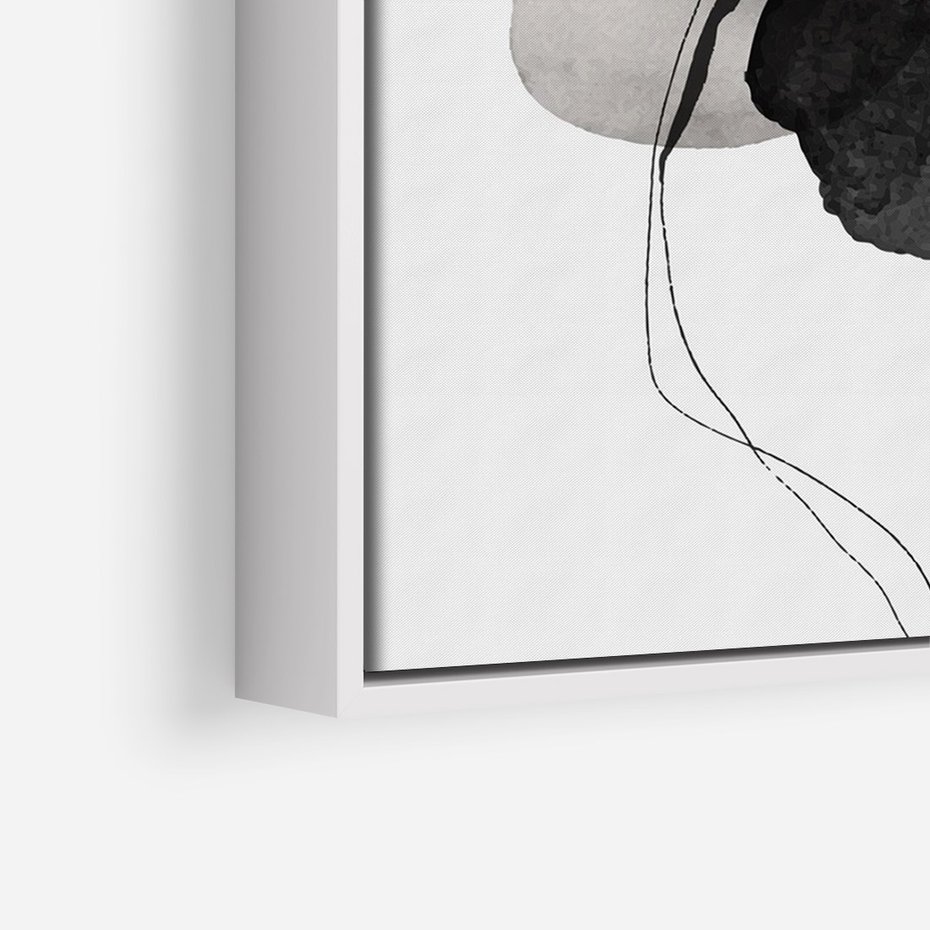 Obraz w ramie 50x70 - Wibracje Kształtów - abstrakcyjne plamy akwarelowe, czarny szkic - rama biała