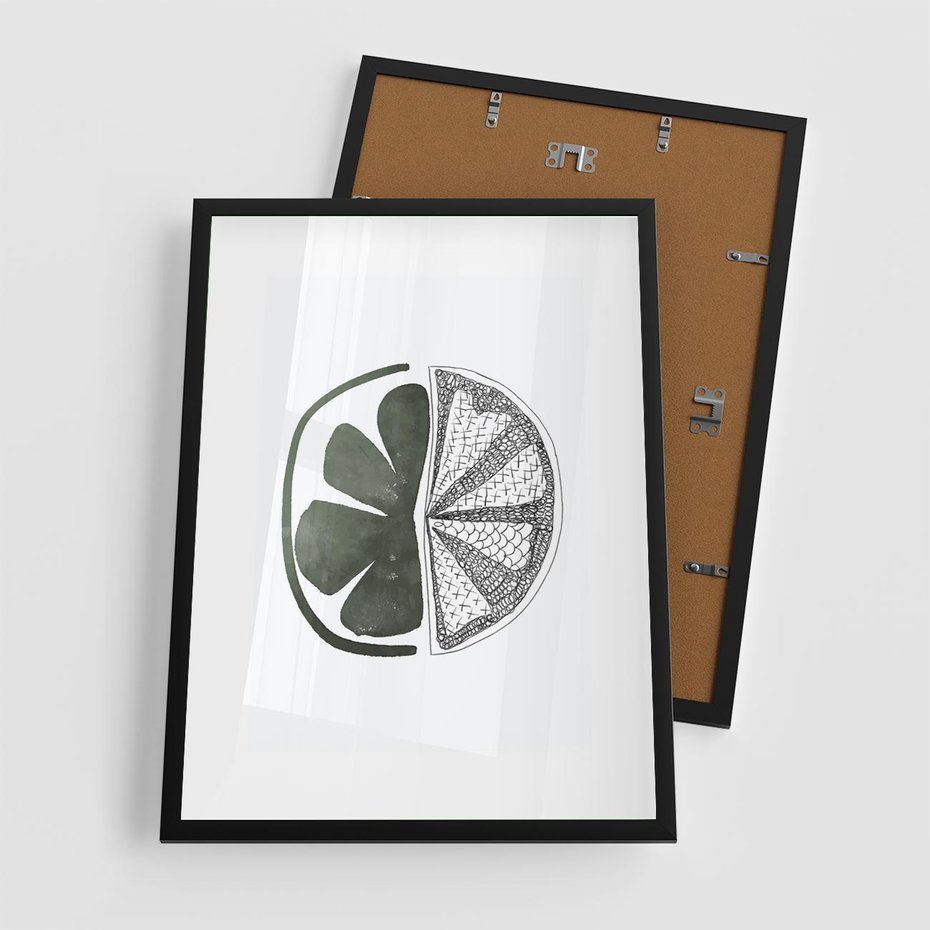 Plakat w ramie 50x70 - Cytrynowe Echo - minimalistyczny plakat, cytryna - rama czarna