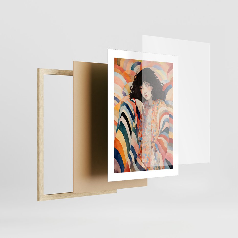 Zestaw obrazy w ramie 50x70 galeria - kobieta, boho, obraz, olejny, akwarela - rama drewno