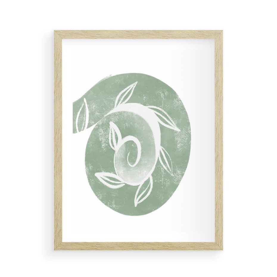 Plakat w ramie 50x70 - Zielony Świat Odpoczynku - abstrakcyjny zielony motyw, skandynawski design - rama drewno