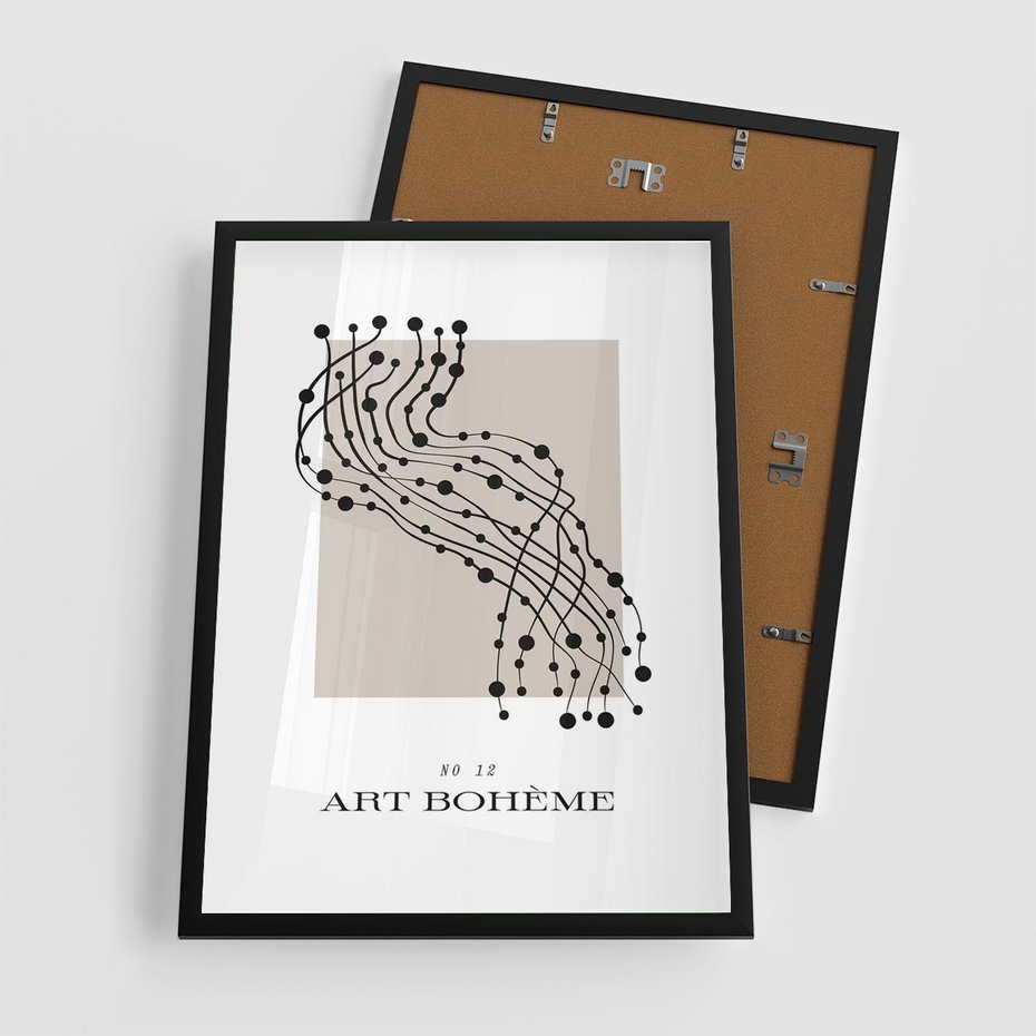 Plakat w ramie 50x70 - Migocące Konstrukcje Abstrakcji - sztuka minimalizmu, biało czarna rycina - rama czarna