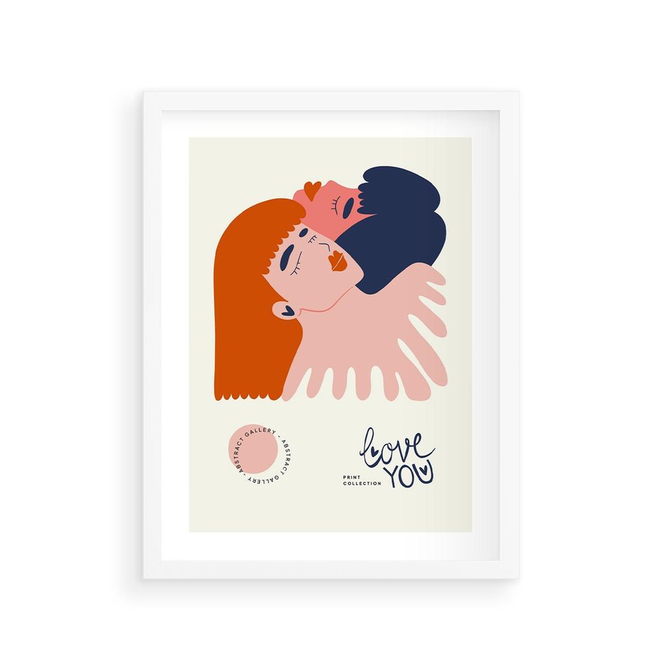 Plakat w ramie 30x40 - Rondo melancholii - para zakochanych, graficzny obraz - rama biała