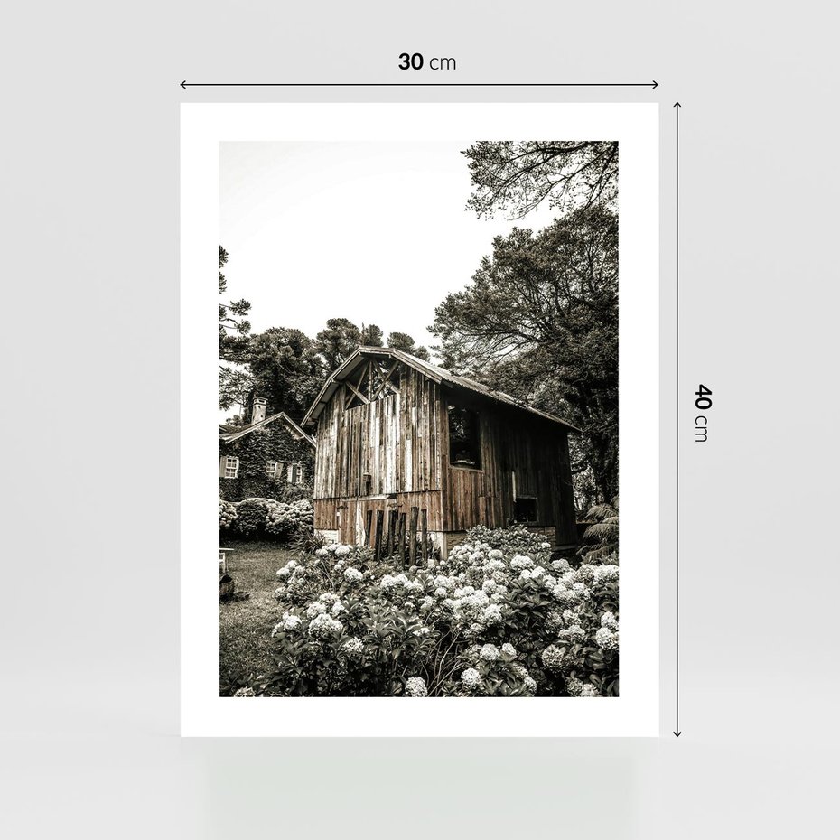 Plakat bez ramy 30x40 - Oaza Uroku: Drewniana Chatka i Ogród - domek, ogród