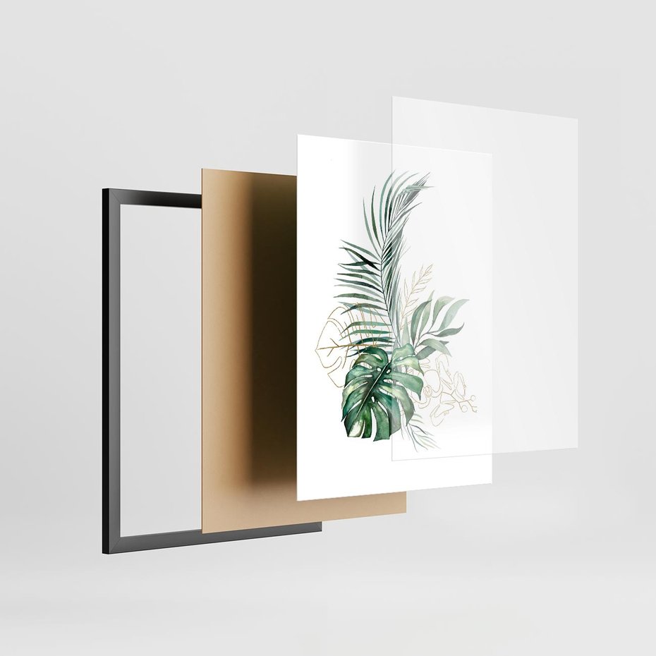 Plakat w ramie 30x40 - Luksus w Detalu - złote, liście - rama czarna