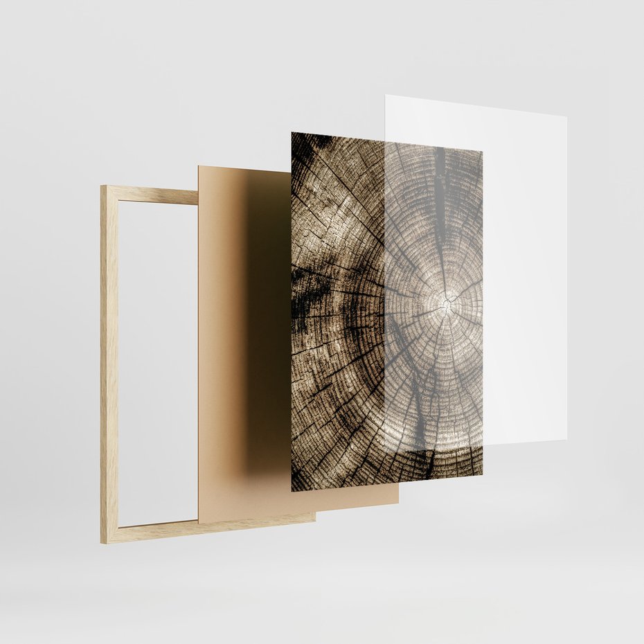 Zestaw obrazy w ramie 50x70 galeria - Drewno, pień, boho, domek - rama drewno