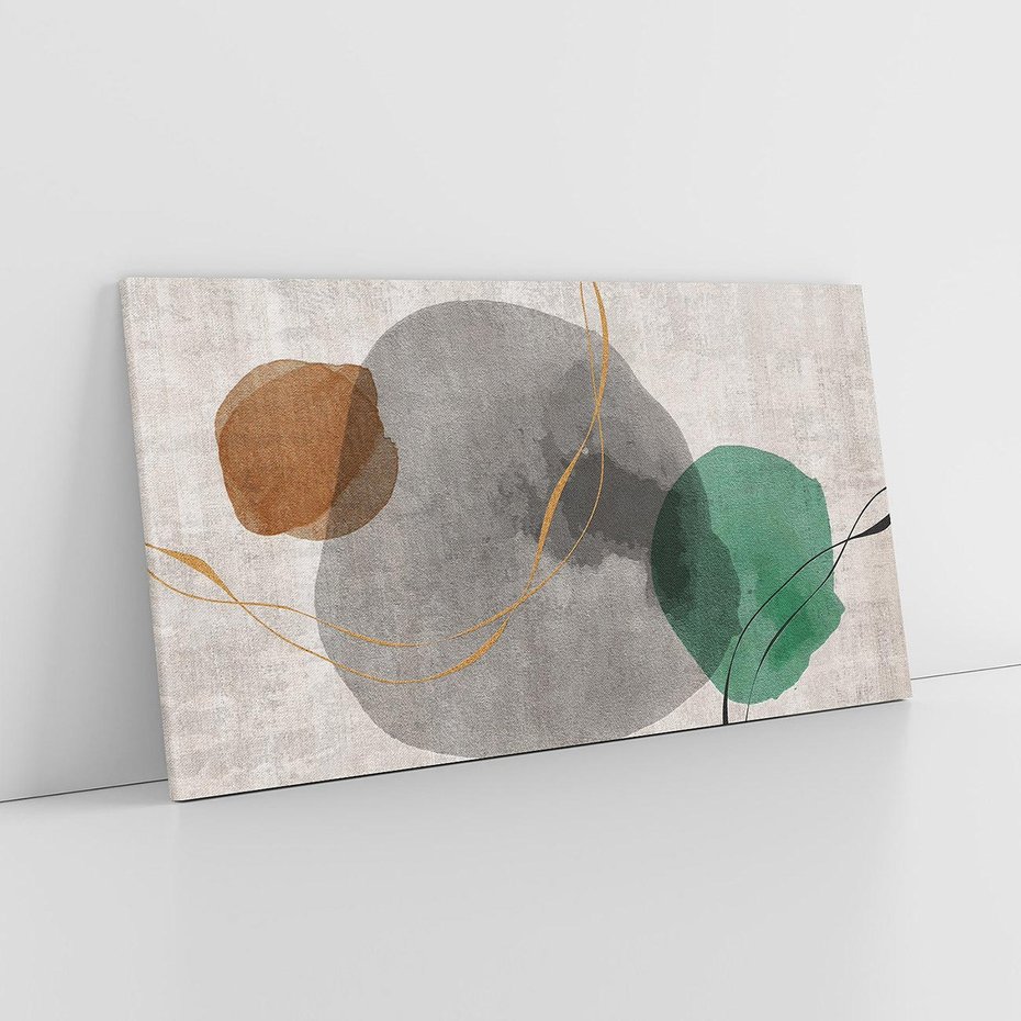 Obraz na płótnie 120x60 - Delikatne Plamy - akwarelowe plamy, złote linie