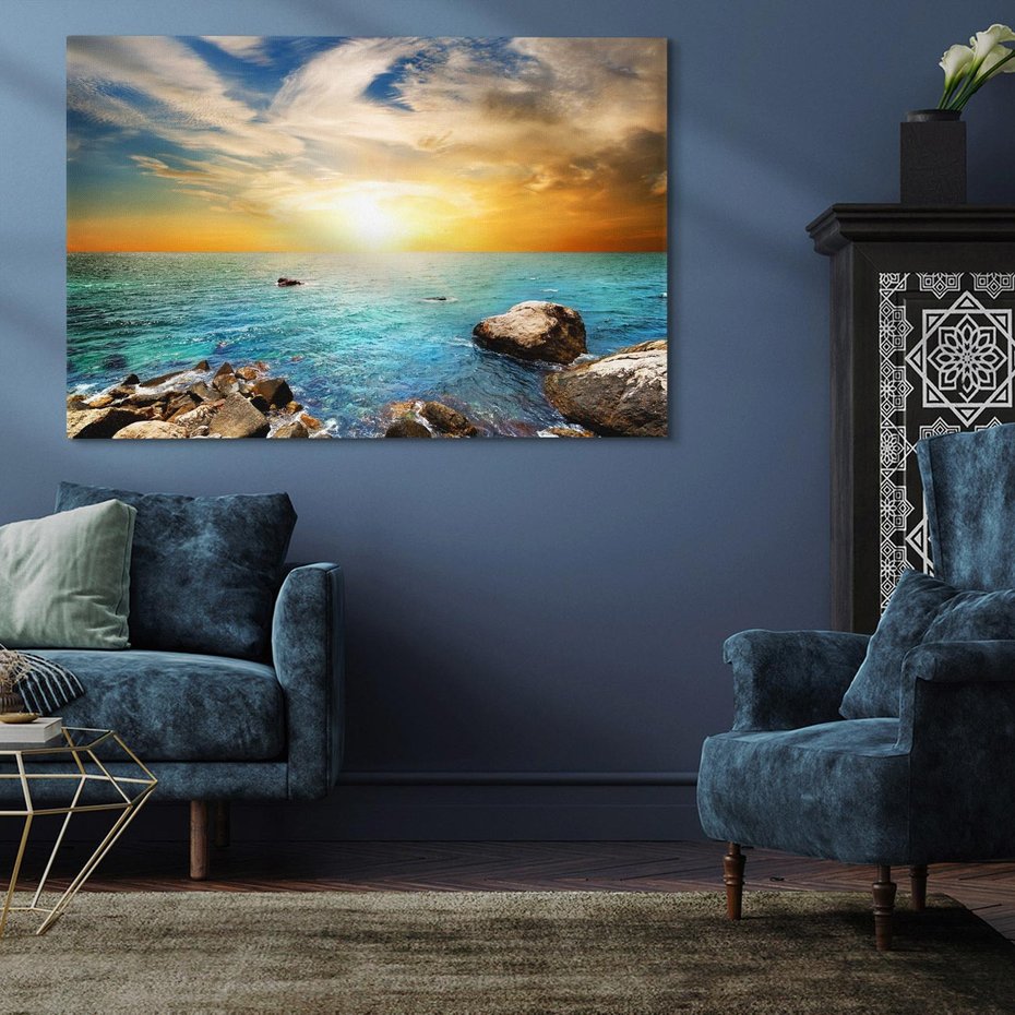 Obraz na płótnie 120x80 - Zachód słońca na plaży - plaża, zachód