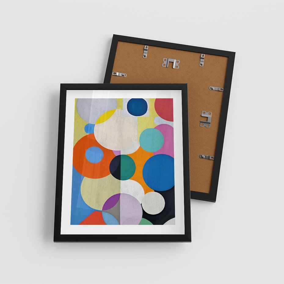 Plakat w ramie 40x50 - Tajemnicze Odbicia Czasu - abstrakcyjne geometryczne kształty, olejny obraz - rama czarna