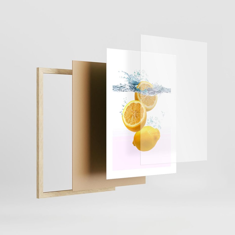 Plakat w ramie 30x40 - Świeże cytryny pełne smaku - cytryny, owoce - rama drewno