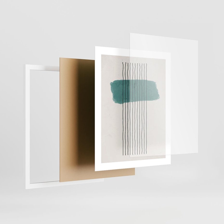 Plakat w ramie 40x50 - Bezczasowe Wspomnienia - abstrakcyjna akwarelowa plama, nieregularne kreski - rama biała