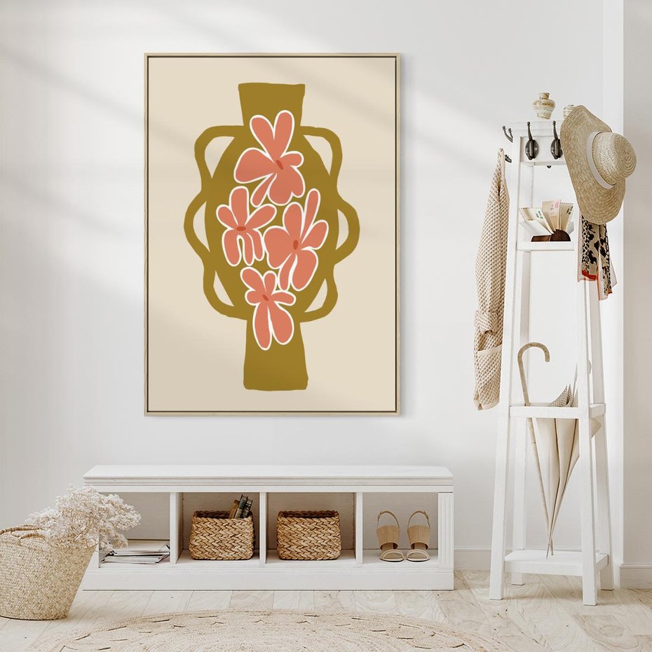 Obraz w ramie 70x100 - Rozbijające Formy - abstrakcyjny plakat, kwiaty na wazonie - rama drewno