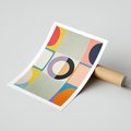 Plakat bez ramy 21x30 - Taniec Kształtów Emocji - abstrakcyjne geometryczne kształty, olejny obraz