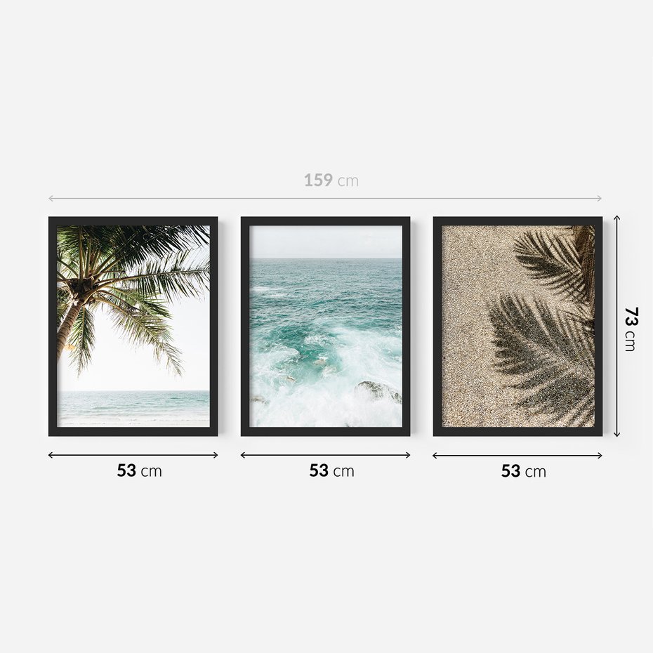 Zestaw obrazy w ramie 50x70 galeria - Plaża, palmy, lato, wakacje - rama czarna