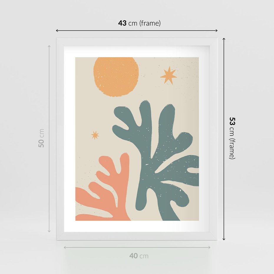 Plakat w ramie 40x50 - Inspirująca Równowaga - boho formy, kształty - rama biała