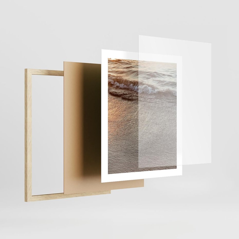 Plakat w ramie 40x50 - Spokój Morza: Fale na Plaży - fale, morze - rama drewno