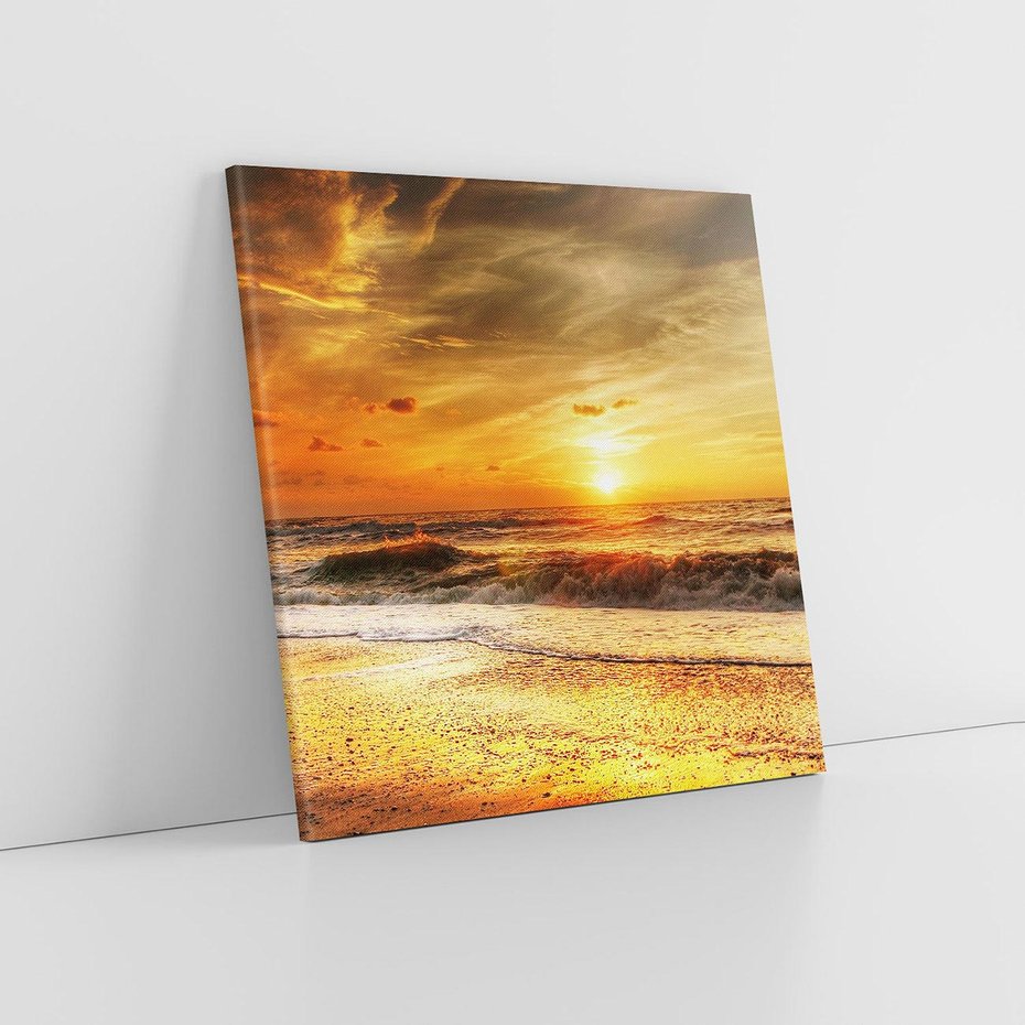 Obraz na płótnie 30x30 - Plaża Morza i Fale Zachodu Słońca - plaża, morze