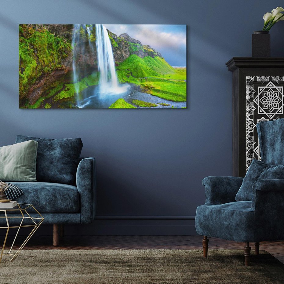 Obraz na płótnie 120x60 - majestat górskiego krajobrazu - wodospad, góry