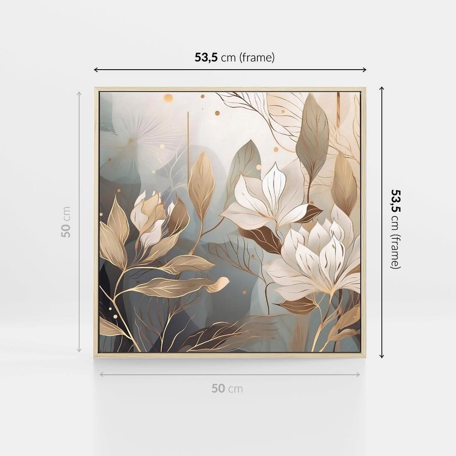 Obraz w ramie 50x50 - Ekspresjonistyczny deszcz uczuć - grafika, złote kwiaty - rama drewno