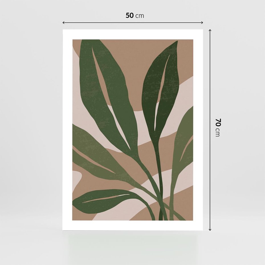 Plakat bez ramy 50x70 - Nowoczesność Natury: Plakat z Zielonymi Liśćmi - nowoczesny plakat, beż